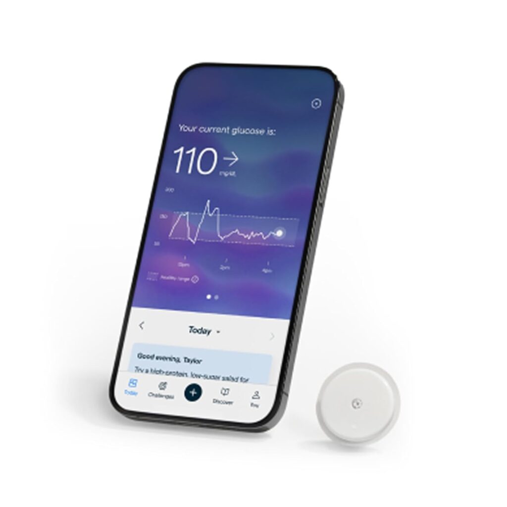 Abbott Lingo glucose biosensor and app interface