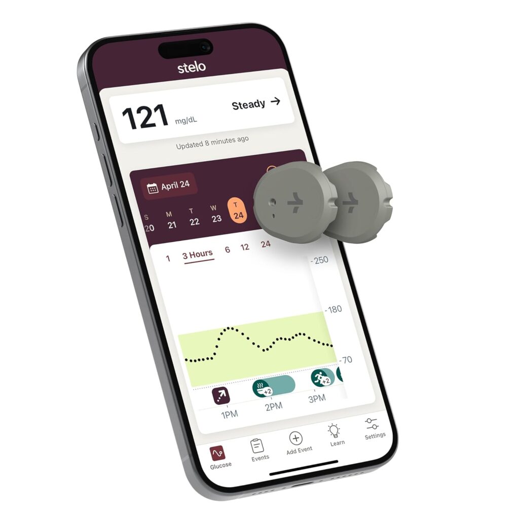 Dexcom Stelo wearable glucose biosensor on upper arm