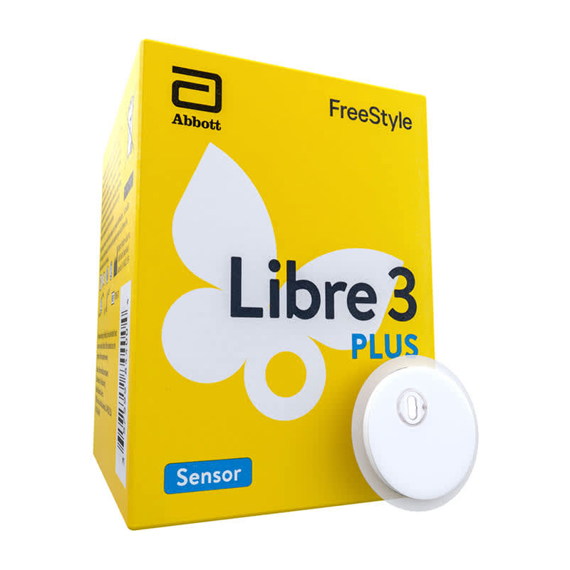 FreeStyle Libre 3 Plus glucose sensor on arm